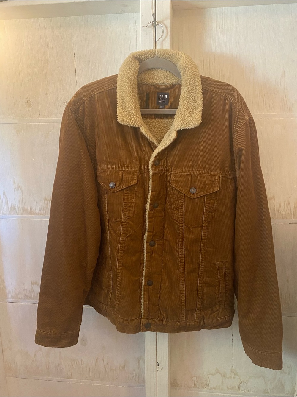 GAP Men’s Large Trucker Tan Corduroy Heavyweight Jacket with Cream Sherpa Collar